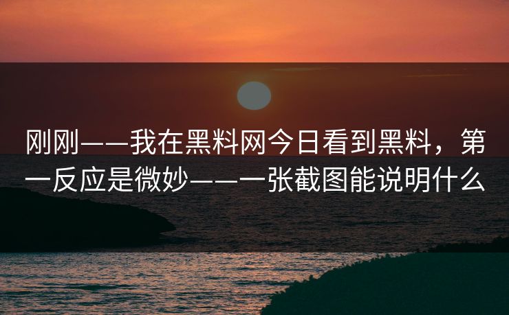刚刚——我在黑料网今日看到黑料，第一反应是微妙——一张截图能说明什么