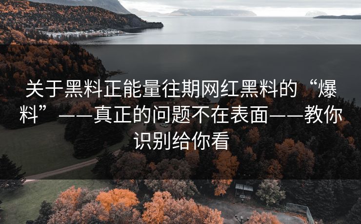 关于黑料正能量往期网红黑料的“爆料”——真正的问题不在表面——教你识别给你看