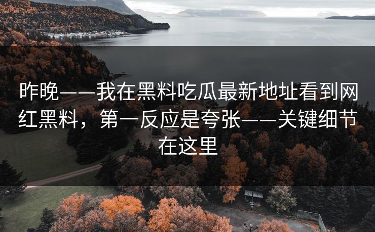 昨晚——我在黑料吃瓜最新地址看到网红黑料，第一反应是夸张——关键细节在这里