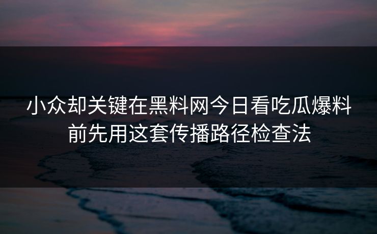 小众却关键在黑料网今日看吃瓜爆料前先用这套传播路径检查法